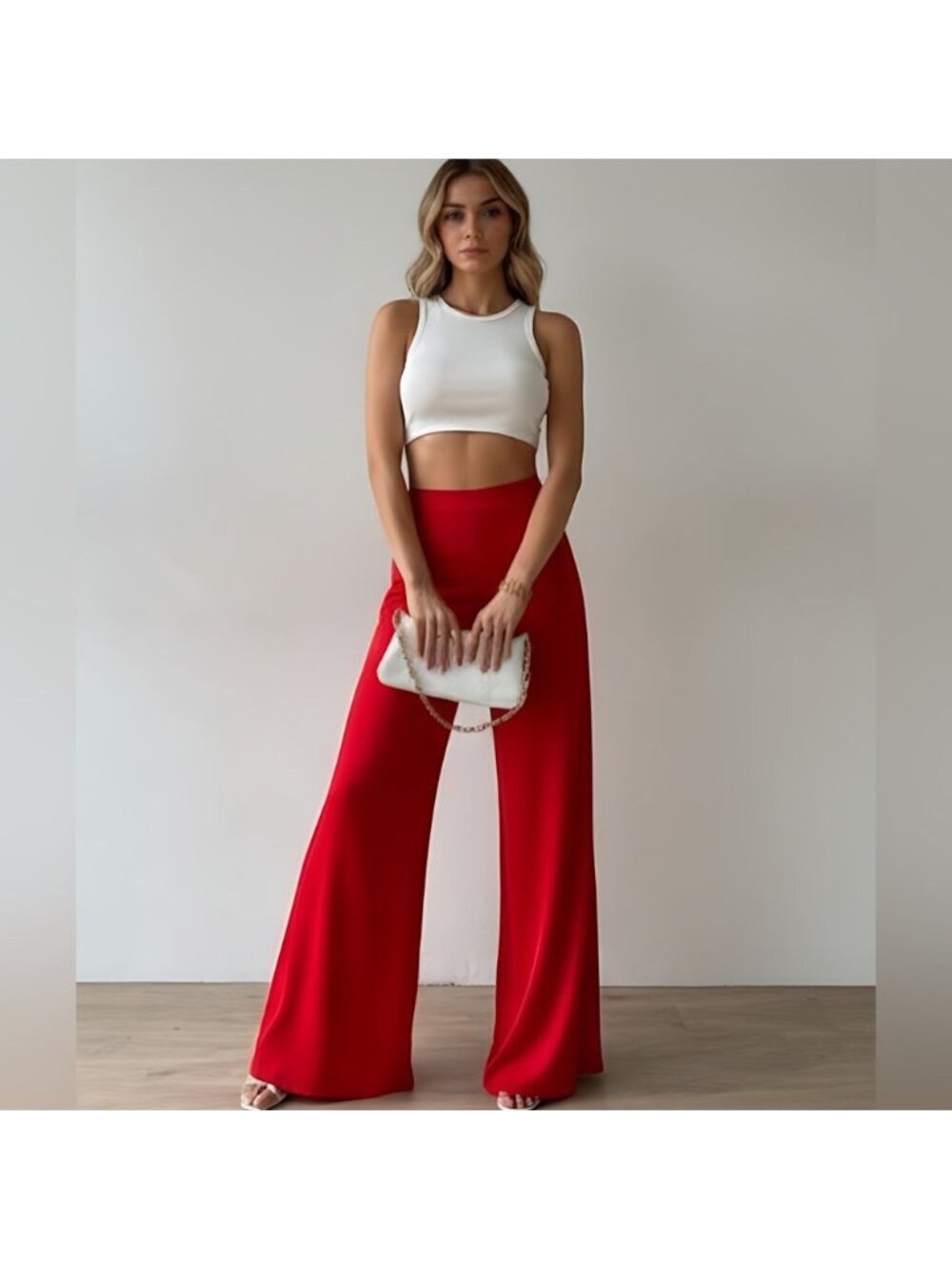 Red High Waist Wide Leg Pants